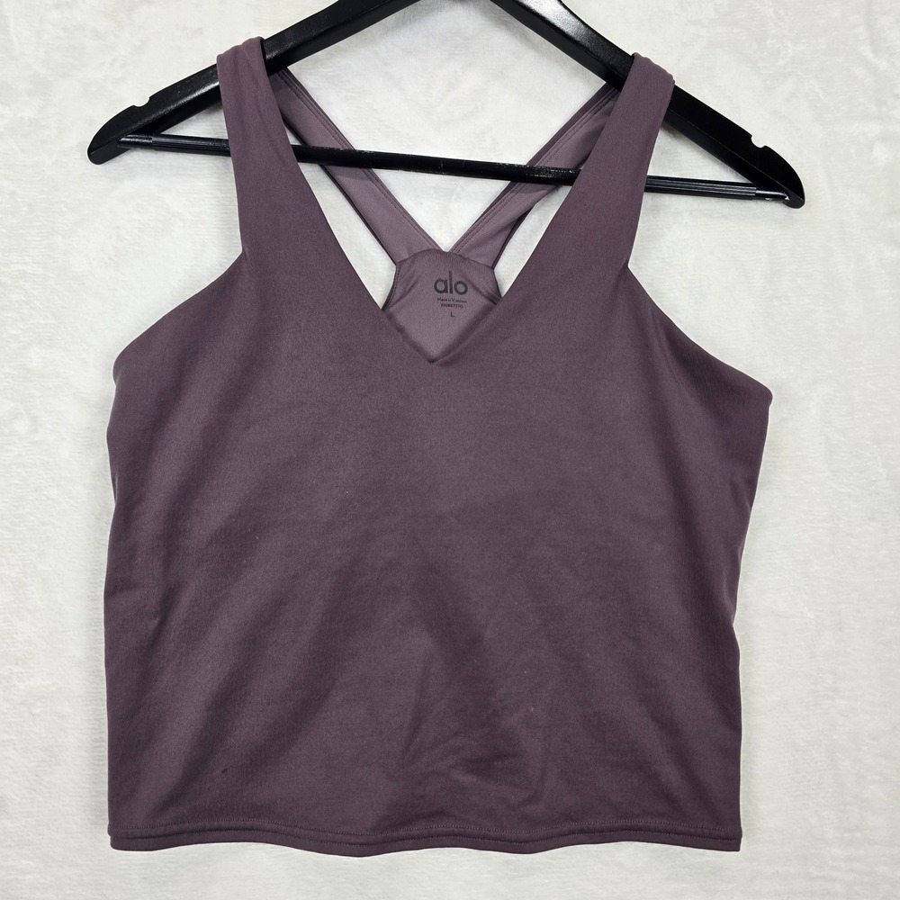 Alo Yoga Real Bra Tank Top Plum Purple V-Neck Racerback Size L